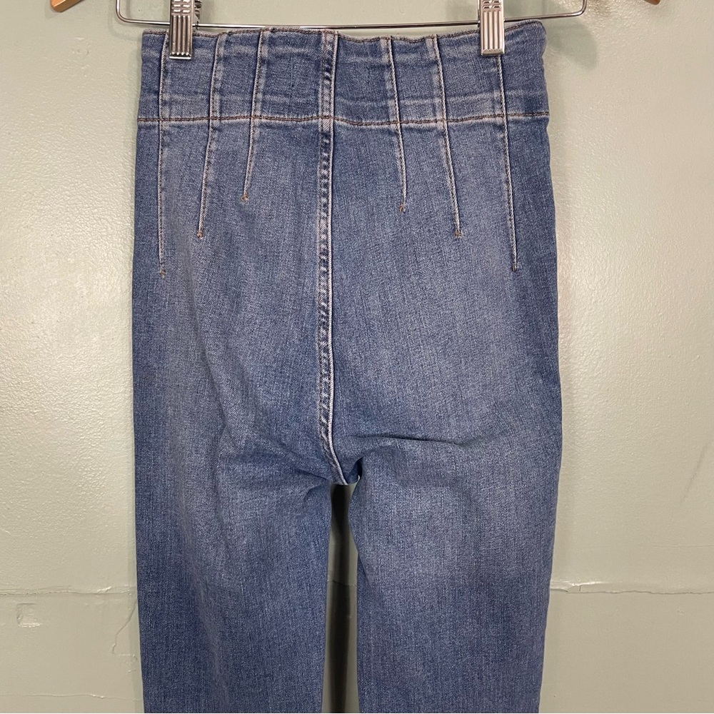 We The Free FP Jayde High Rise Flare Jeans Women Sz 25 Sunburst Blue - Picture 6 of 11
